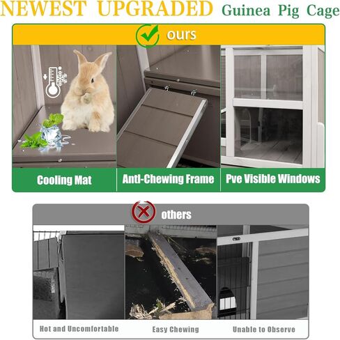 Guinea Pig Cage Indoor, 3-Tier Wooden Small Animal Habitat with Stand, Rabbit Hutch with Ramp, Removable Hammock & Hideout, Leak-Proof Pull-Out Tray for Guinea Pigs, Rabbits, Hamsters in Kuwait