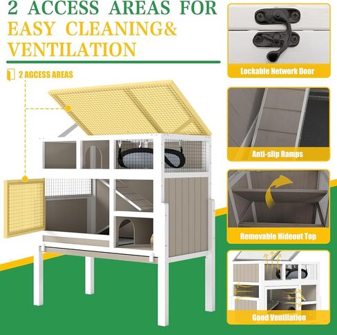 Guinea Pig Cage Indoor, 3-Tier Wooden Small Animal Habitat with Stand, Rabbit Hutch with Ramp, Removable Hammock & Hideout, Leak-Proof Pull-Out Tray for Guinea Pigs, Rabbits, Hamsters in Kuwait