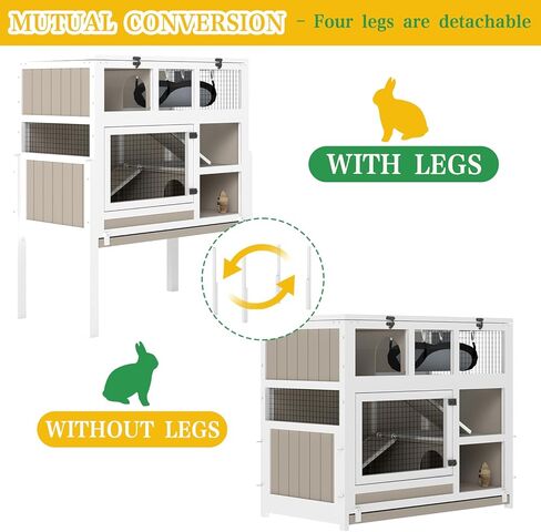 Guinea Pig Cage Indoor, 3-Tier Wooden Small Animal Habitat with Stand, Rabbit Hutch with Ramp, Removable Hammock & Hideout, Leak-Proof Pull-Out Tray for Guinea Pigs, Rabbits, Hamsters in Kuwait
