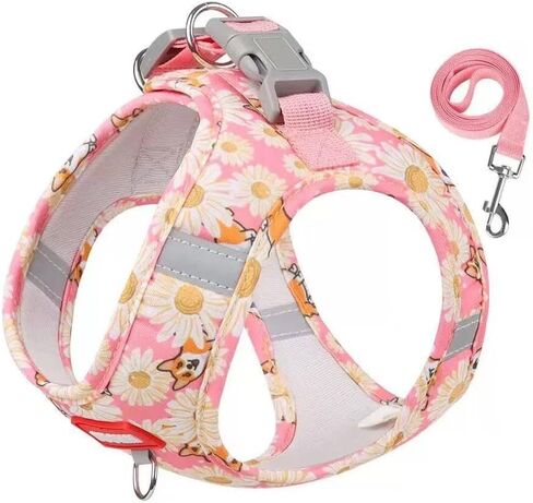 Puppy Harness and Leash Set, No Pull Lightweight Soft Suede Adjustable Pet Harness Vest with Snap Buckle for Puppy Small and Medium Size Dog（Pink）-Medium in Kuwait