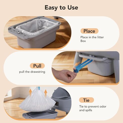 Thereye Cat Litter Box Liner - 60PCS Heavy Duty Drawstring Trash Bags for Thereye ER-SC08 Automatic Self-Cleaning Boxes, Extra Thick Leakproof, 3 Rolls (20 Bags/Roll) in Kuwait
