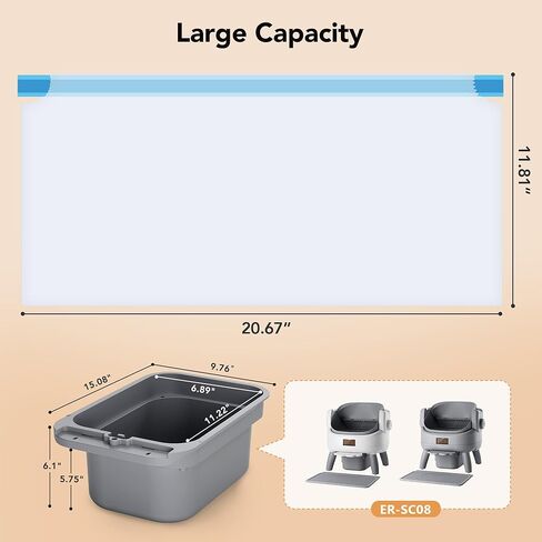 Thereye Cat Litter Box Liner - 60PCS Heavy Duty Drawstring Trash Bags for Thereye ER-SC08 Automatic Self-Cleaning Boxes, Extra Thick Leakproof, 3 Rolls (20 Bags/Roll) in Kuwait