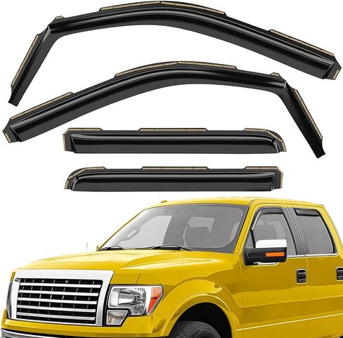 منحرفات نافذة متينة للغاية، واقيات نافذة داخل القناة، واقيات مطر مناسبة لسيارة Ford F150 2009-2014 SuperCrew، أقنعة الشمس، فتحة تهوية الرياح للظلال، ملحقات السيارة الخارجية - 4 قطع. AG0952 in Saudi Arabia