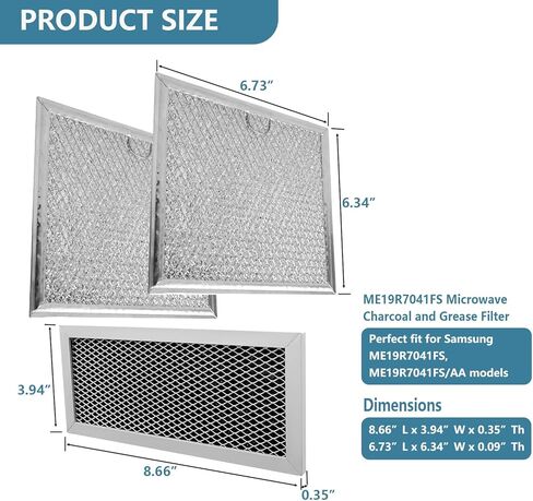 Microwave Oven Charcoal and Grease Filter Replacement for Samsung ME19R7041FS ME19R7041FS/AA ME19R7041FT ME19R7041FT/AA ME19R7041FB ME19R7041FB/AA 8.66" X 3.94" Aluminum Mesh Filters 3 Pack in Kuwait