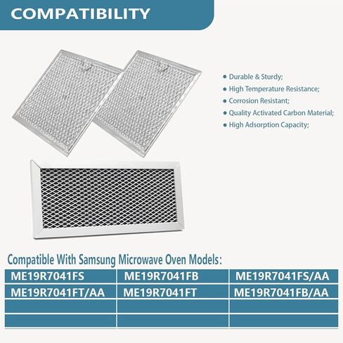Microwave Oven Charcoal and Grease Filter Replacement for Samsung ME19R7041FS ME19R7041FS/AA ME19R7041FT ME19R7041FT/AA ME19R7041FB ME19R7041FB/AA 8.66" X 3.94" Aluminum Mesh Filters 3 Pack in Kuwait