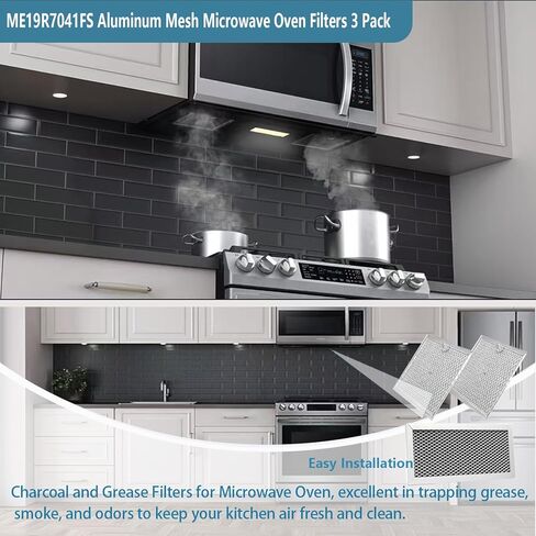 Microwave Oven Charcoal and Grease Filter Replacement for Samsung ME19R7041FS ME19R7041FS/AA ME19R7041FT ME19R7041FT/AA ME19R7041FB ME19R7041FB/AA 8.66" X 3.94" Aluminum Mesh Filters 3 Pack in Kuwait