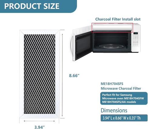 ME18H704SFS Microwave Charcoal Filter Replacement for Samsung Microwave Oven ME18H704SFS/AA ME18H704SFS/AC ME18H704SFW/AA ME18H704SFW/AC 3.94" x 8.66" x 0.35" Aluminum Mesh Filter 2 Pack in Kuwait