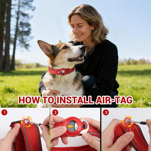 طوق كلب كبير عاكس Airtag مع حامل Airtag سريع التحرير بإبزيم معدني مبطن من النايلون مقاوم للماء وقابل للتعديل ومريح للكلاب الكبيرة in Kuwait
