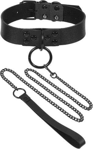 Faux Leather Collar and Leash Set for Pet Dog, Black PU Leather Choker Collar with Buckle Gothic Necklace Accessories Gift for Halloween Cosplay in Kuwait