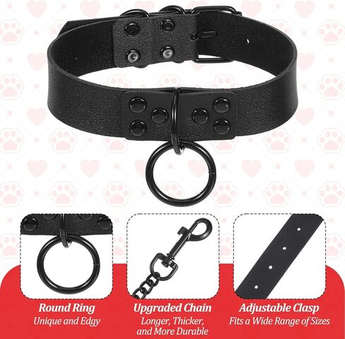 Faux Leather Collar and Leash Set for Pet Dog, Black PU Leather Choker Collar with Buckle Gothic Necklace Accessories Gift for Halloween Cosplay in Kuwait