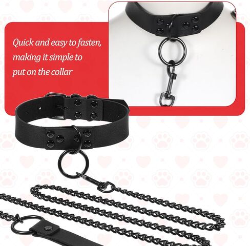 Faux Leather Collar and Leash Set for Pet Dog, Black PU Leather Choker Collar with Buckle Gothic Necklace Accessories Gift for Halloween Cosplay in Kuwait