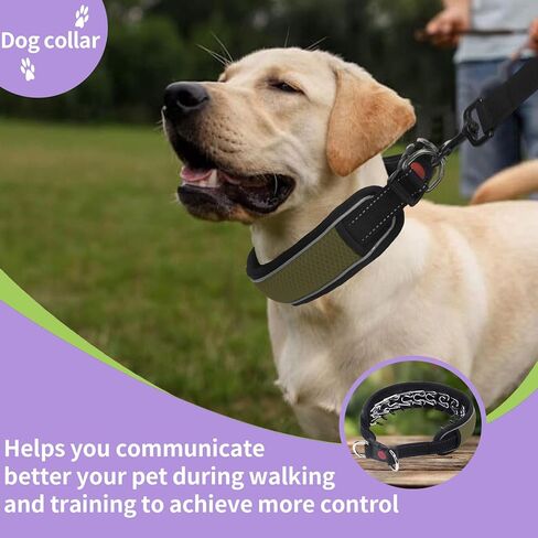 Martingale No Pull Dog Collar for Large Medium Dogs Training Walking, Heavy Duty Nylon Reflective Adjustable Anti Pull Slip Collar with Buckle S Army Green in Kuwait