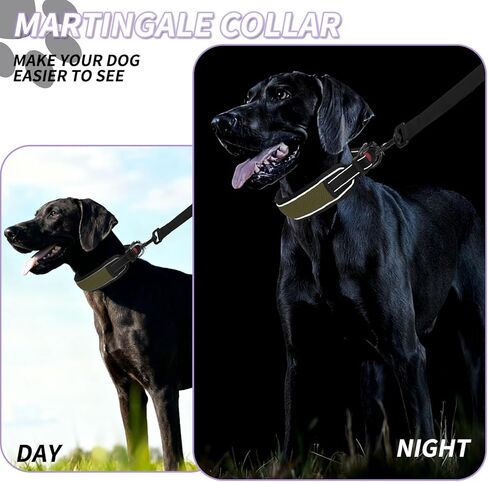 Martingale No Pull Dog Collar for Large Medium Dogs Training Walking, Heavy Duty Nylon Reflective Adjustable Anti Pull Slip Collar with Buckle S Army Green in Kuwait