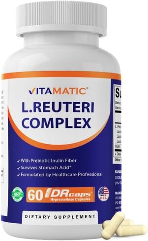 Vitamatic Lactobacillus Reuteri Complex - 22 Billion per DR Capsule - 60 Count - Digestive Support - Made with Prebiotic Inulin Fiber in Saudi Arabia