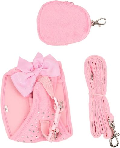 Dog Harness Leash Cute Bow Rstone Decoration Breathable Adjustable Pet Vest Traction Rope Set for Small Dogs Cats Pink XS (M) in Kuwait