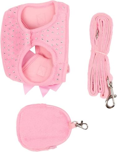 Dog Harness Leash Cute Bow Rstone Decoration Breathable Adjustable Pet Vest Traction Rope Set for Small Dogs Cats Pink XS (M) in Kuwait