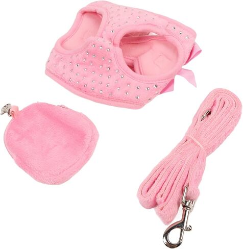 Dog Harness Leash Cute Bow Rstone Decoration Breathable Adjustable Pet Vest Traction Rope Set for Small Dogs Cats Pink XS (M) in Kuwait
