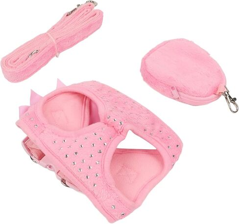 Dog Harness Leash Cute Bow Rstone Decoration Breathable Adjustable Pet Vest Traction Rope Set for Small Dogs Cats Pink XS (M) in Kuwait