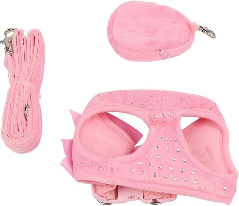 Dog Harness Leash Cute Bow Rstone Decoration Breathable Adjustable Pet Vest Traction Rope Set for Small Dogs Cats Pink XS (M) in Kuwait