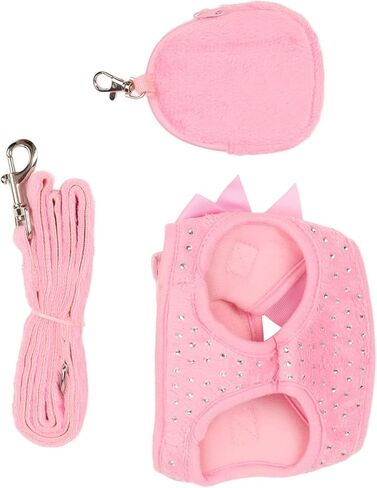 Dog Harness Leash Cute Bow Rstone Decoration Breathable Adjustable Pet Vest Traction Rope Set for Small Dogs Cats Pink XS (M) in Kuwait