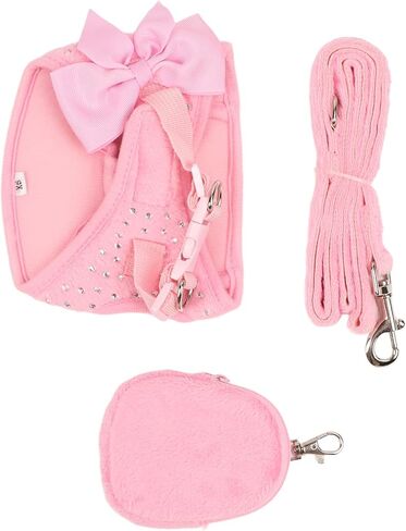 Dog Harness Leash Cute Bow Rstone Decoration Breathable Adjustable Pet Vest Traction Rope Set for Small Dogs Cats Pink XS (M) in Kuwait