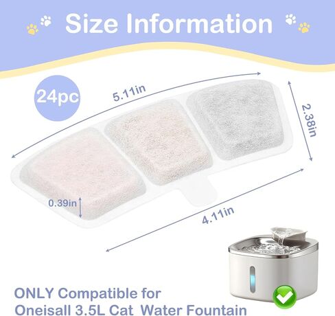 24+24 Pack Replacement Filters for Oneisall PW04 3.5L Wireless Cat Water Fountain, Includes 24 Filters & 24 Sponges (24Pack) in Saudi Arabia