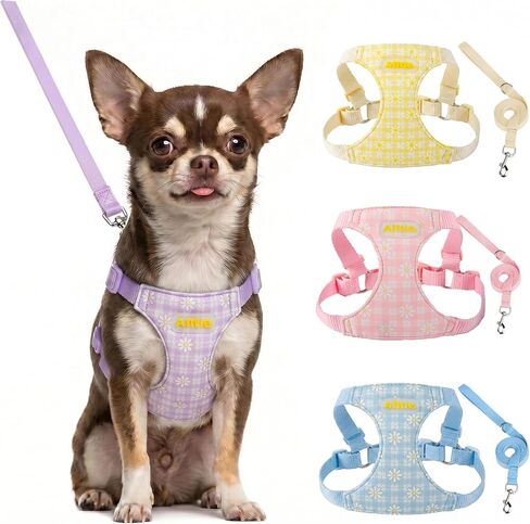 AIITLE Small Dog Vest Harness and Leash Set, Step in No Pull Dog Harness with Adjustable No Choke Design, Breathable Soft Daisy Pattern Puppy Harness for Walking, for Small Medium Dogs – Yellow M in Kuwait