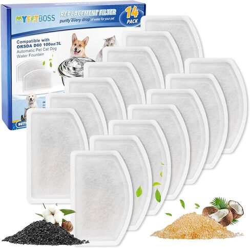 Cat Water Fountain Filter Replacement Compatible with ORSDA D60 100oz/3L, Pet Fountain Filter Replacement for Automatic Pet Dog Water Dispenser 14 Pack in Kuwait