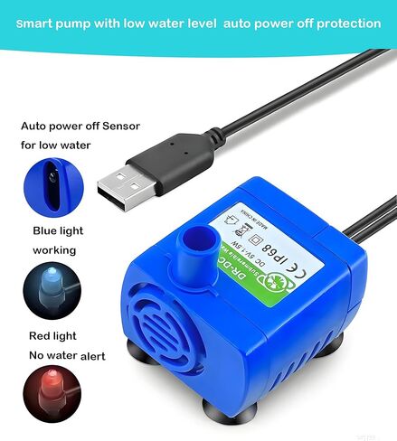 Cat Water Fountain Pump, Submersible Water Pump Compatible with DR-DC160, Automatic Pet Water Dispensor Pump, Quiet, Auto Shut-Off Sensor, Stainless Steel, IP68,USB 5V in Kuwait