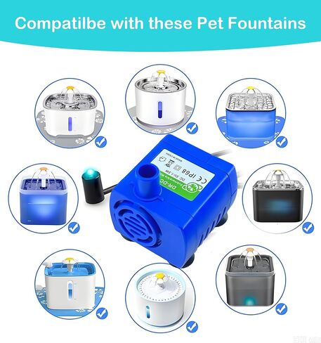Cat Water Fountain Pump, Submersible Water Pump Compatible with DR-DC160, Automatic Pet Water Dispensor Pump, Quiet, Auto Shut-Off Sensor, Stainless Steel, IP68,USB 5V in Kuwait