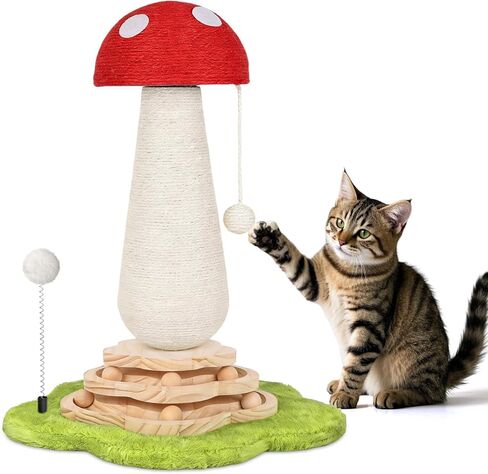 25.6inches Tall Cat Scratching Post, Cute Cat Scratching Post with Interactive Ball Two-Layer Track Spring Ball Toys and Self Groomer for Indoor Cats and Kittens Protect Your Furniture in Saudi Arabia