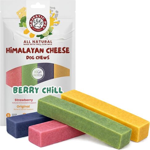 Majestic Pet Himalayan All-Natural Yak Style Cheese Dog Chews Made w/ 100% Cows Milk- Long Lasting Dental Chew for Dogs - Healthy Pet Treats Beneficial Ingredients (Berry Chill, Regular, 4 Pack) in Kuwait
