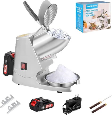 178Ibs/h Cordless Portable Ice Shaver Machine with Dual Blade, Dual Batteries &Ice Pick, 180W Battery Powered Ice Cusher Machine for Home Use &Outdoor (Backyard & Patio), Extra Blades, Silver in Kuwait