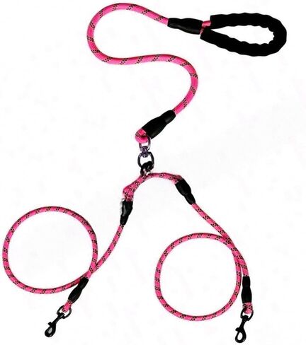 Double Dog Leash,No Tangle Dual Leash with Reflective Strips,Detachable 360° Swivel for Walking and Training Small Medium and Large Dogs(Pink,2 in 1) in Saudi Arabia