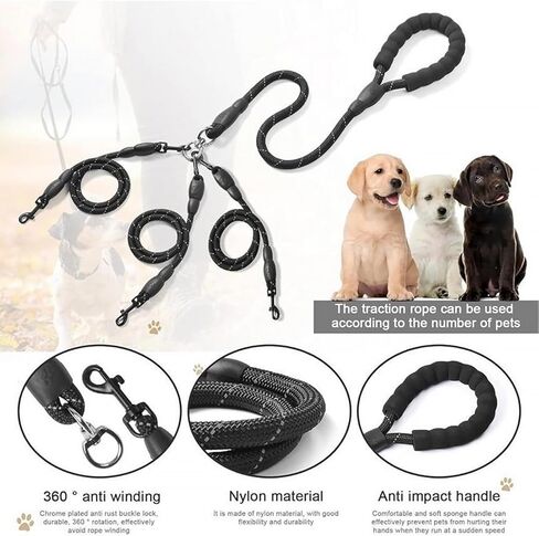 Double Dog Leash,No Tangle Dual Leash with Reflective Strips,Detachable 360° Swivel for Walking and Training Small Medium and Large Dogs(Pink,2 in 1) in Saudi Arabia