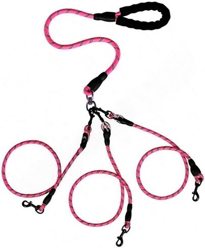 Double Dog Leash,No Tangle Dual Leash with Reflective Strips,Detachable 360° Swivel for Walking and Training Small Medium and Large Dogs(Pink,2 in 1) in Saudi Arabia