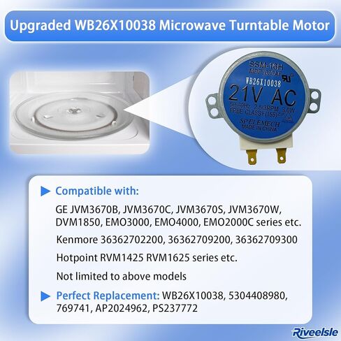 محرك القرص الدوار للميكروويف WB26X10038 المحدث متوافق مع أجهزة ميكروويف GE Kenmore Hotpoint Frigidaire، استبدل 5304408980 769741 AP2024962 PS237772، توافق واسع، أكثر متانة in Kuwait