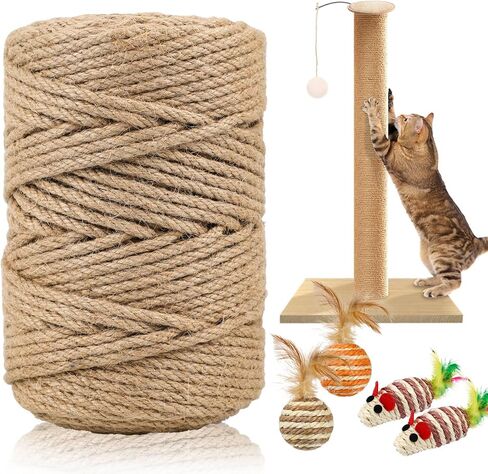 262 ft Sisal Rope for Cat Scratcher Kits, 6mm Thick Rope for Cat Scratch Post, DIY Hemp Twine with Hot Glue Gun and 30 Glue Sticks in Kuwait