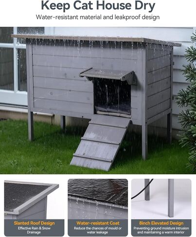 Outdoor Cat House, Extra Large Cat Shelter for Multiple or Feral Cats, Weatherproof Heated Cat House with Heating Pad, Support Roof, Escape Door for Patio/Garden/Backyard, 34.6"x22"x27.2" in Kuwait