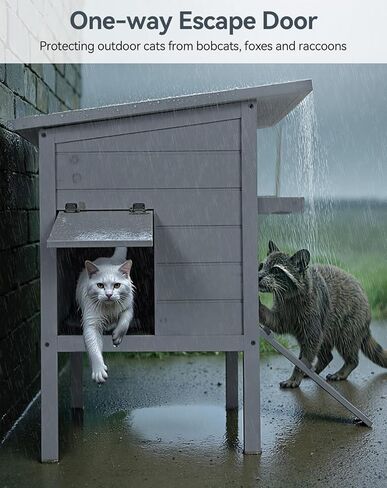 Outdoor Cat House, Extra Large Cat Shelter for Multiple or Feral Cats, Weatherproof Heated Cat House with Heating Pad, Support Roof, Escape Door for Patio/Garden/Backyard, 34.6"x22"x27.2" in Kuwait