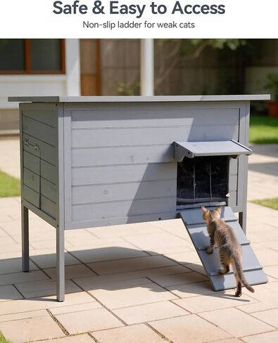 Outdoor Cat House, Extra Large Cat Shelter for Multiple or Feral Cats, Weatherproof Heated Cat House with Heating Pad, Support Roof, Escape Door for Patio/Garden/Backyard, 34.6"x22"x27.2" in Kuwait