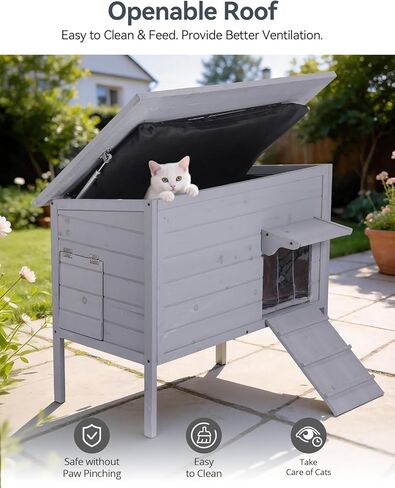 Outdoor Cat House, Extra Large Cat Shelter for Multiple or Feral Cats, Weatherproof Heated Cat House with Heating Pad, Support Roof, Escape Door for Patio/Garden/Backyard, 34.6"x22"x27.2" in Kuwait