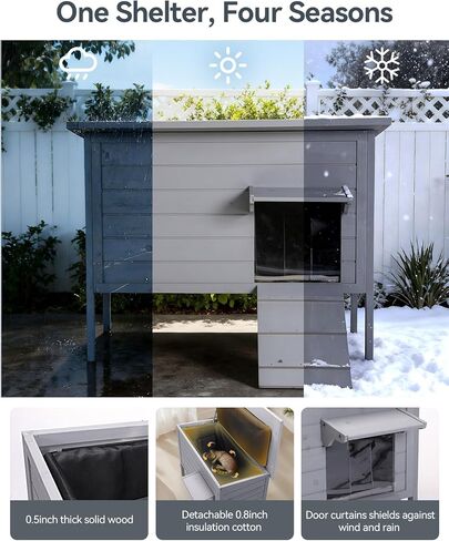Outdoor Cat House, Extra Large Cat Shelter for Multiple or Feral Cats, Weatherproof Heated Cat House with Heating Pad, Support Roof, Escape Door for Patio/Garden/Backyard, 34.6"x22"x27.2" in Kuwait