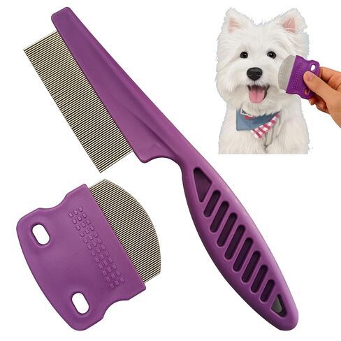 2 Pack Professional Pets Eye Combs,Pets Grooming Comb Kit,Stainless Steel Tear Stain Remover for Cats & Dogs,Flea Lice Comb,Gentle Curved Comb Teeth,Precisely Removes Stains (2pcs eye combs) in Kuwait
