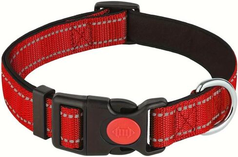 Pet Collar - Durable 3pc Reflective Nylon Dog Collar with Safety Lock Buckle, Adjustable & Soft for Small to Large Dogs, Red, L in Kuwait