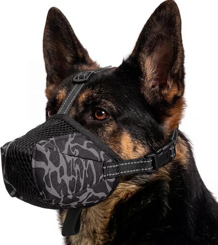Dog Muzzle, Breathable Mesh Dog Muzzle to Prevent Biting & Scavenging, Soft No-Chafe Muzzles with 3-Way Secure Straps, Adjustable Anti Slip Dogs Mouth Cover for Small Medium Large Dogs, Black L in Kuwait