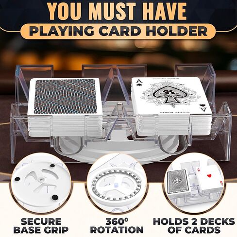 Card Holders for Playing Cards - 360° Dual Deck Revolving Card Holder Stand Phase 10 Card Game Holder Uno Card Game Plastic Tray - Clear Card Holder for Poker Tables Playing Card Holders for Adults in Saudi Arabia