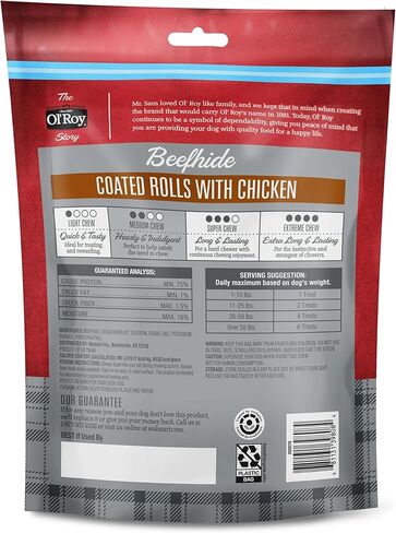 Beefhide Rolls Coated with Real Chicken, 20.95 oz Bag, 36 Count, Long-Lasting Chew Sticks, Promotes Chewing Habits, for All Dog Breeds, Medium Chew, Resealable Packaging by Ol-Roy in Kuwait