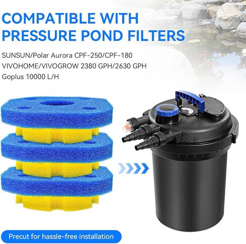 6Pack Sponge Filter Replacement for VIVOHOME Pond Filter 2380 GPH 2630 GPH or VIVOGROW 2380/2630 GPH Bio Pressure Pond Filter Media Pads for Sunsun CPF-250/180 for Outdoor Ponds, Koi Ponds in Kuwait