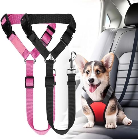 2-Pack Dog Cat Safety Seat Belt - Adjustable Heavy-Duty Pet Car Harness for Small to Large Dogs Black in Kuwait